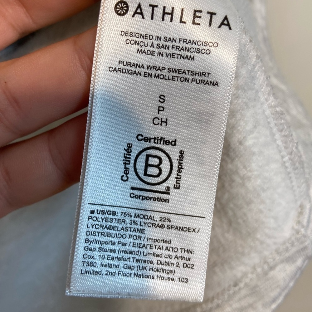 ATHLETA PURANA WRAP COZY SWEATSHIRT SWEATER HEATHERED GRAY RIBBED SLEEVE - Picture 8 of 10
